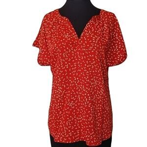 LILBETTER Womens Medium Orange Short Sleeve V-Neck Top Popover Blouse